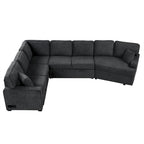 Schwarzes L-förmiges 6-Sitzer-Sofa mit Ausziehbett und Getränkehaltern, 126 cm
