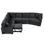 Schwarzes L-förmiges 6-Sitzer-Sofa mit Ausziehbett und Getränkehaltern, 126 cm