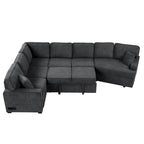 Schwarzes L-förmiges 6-Sitzer-Sofa mit Ausziehbett und Getränkehaltern, 126 cm