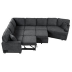 Schwarzes L-förmiges 6-Sitzer-Sofa mit Ausziehbett und Getränkehaltern, 126 cm