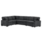 Schwarzes L-förmiges 6-Sitzer-Sofa mit Ausziehbett und Getränkehaltern, 126 cm