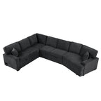 Schwarzes L-förmiges 6-Sitzer-Sofa mit Ausziehbett und Getränkehaltern, 126 cm