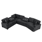 Schwarzes L-förmiges 6-Sitzer-Sofa mit Ausziehbett und Getränkehaltern, 126 cm