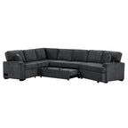 Schwarzes L-förmiges 6-Sitzer-Sofa mit Ausziehbett und Getränkehaltern, 126 cm
