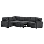 Schwarzes L-förmiges 6-Sitzer-Sofa mit Ausziehbett und Getränkehaltern, 126 cm