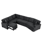 Schwarzes L-förmiges 6-Sitzer-Sofa mit Ausziehbett und Getränkehaltern, 126 cm