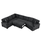 Schwarzes L-förmiges 6-Sitzer-Sofa mit Ausziehbett und Getränkehaltern, 126 cm