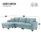 Blaues 100er L-förmiges, umbaubares 4-Sitzer-Ecksofa mit abnehmbarem Ottoman und passenden Kissen, ideal für das Wohnzimmer