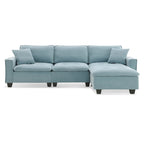 Blaues 100er L-förmiges, umbaubares 4-Sitzer-Ecksofa mit abnehmbarem Ottoman und passenden Kissen, ideal für das Wohnzimmer