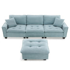 Blaues 100er L-förmiges, umbaubares 4-Sitzer-Ecksofa mit abnehmbarem Ottoman und passenden Kissen, ideal für das Wohnzimmer