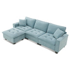 Blaues 100er L-förmiges, umbaubares 4-Sitzer-Ecksofa mit abnehmbarem Ottoman und passenden Kissen, ideal für das Wohnzimmer