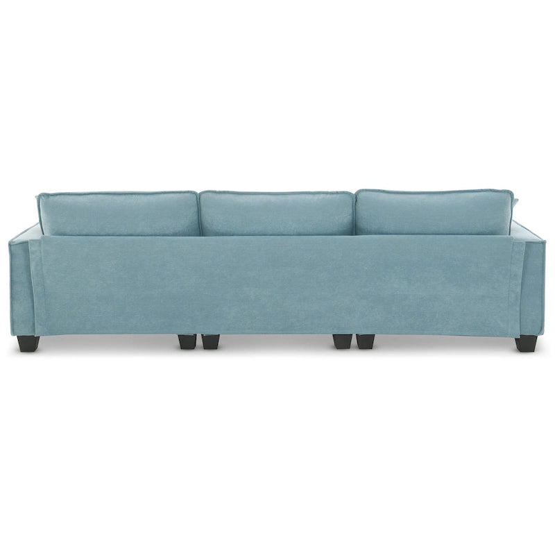 Blaues 100er L-förmiges, umbaubares 4-Sitzer-Ecksofa mit abnehmbarem Ottoman und passenden Kissen, ideal für das Wohnzimmer