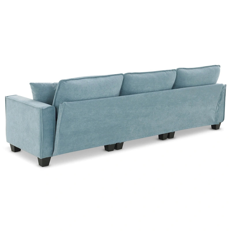 Blaues 100er L-förmiges, umbaubares 4-Sitzer-Ecksofa mit abnehmbarem Ottoman und passenden Kissen, ideal für das Wohnzimmer