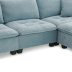 Blaues 100er L-förmiges, umbaubares 4-Sitzer-Ecksofa mit abnehmbarem Ottoman und passenden Kissen, ideal für das Wohnzimmer