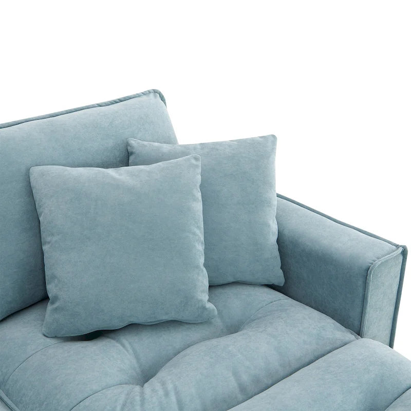 Blaues 100er L-förmiges, umbaubares 4-Sitzer-Ecksofa mit abnehmbarem Ottoman und passenden Kissen, ideal für das Wohnzimmer