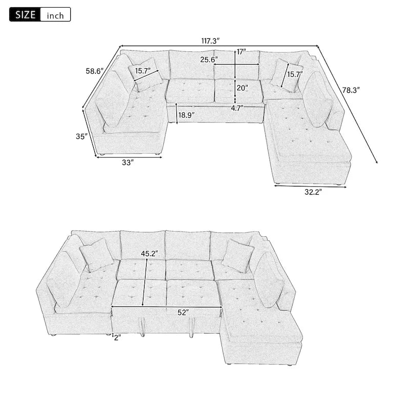 Beiges 117 U-förmiges, extragroßes 6-Sitzer-Sofa