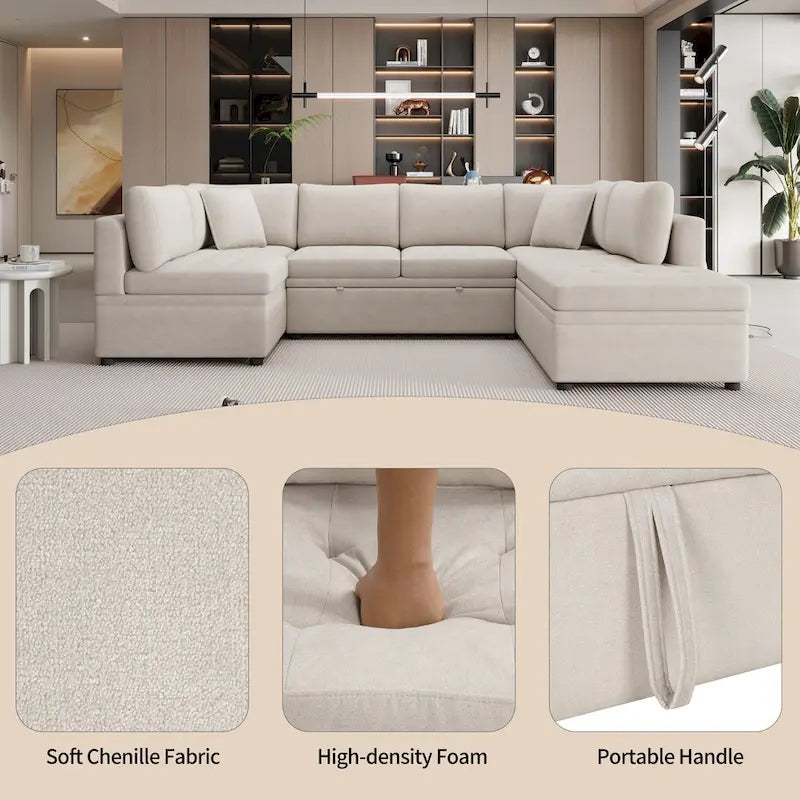 Beiges 117 U-förmiges, extragroßes 6-Sitzer-Sofa