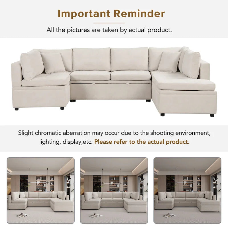 Beiges 117 U-förmiges, extragroßes 6-Sitzer-Sofa