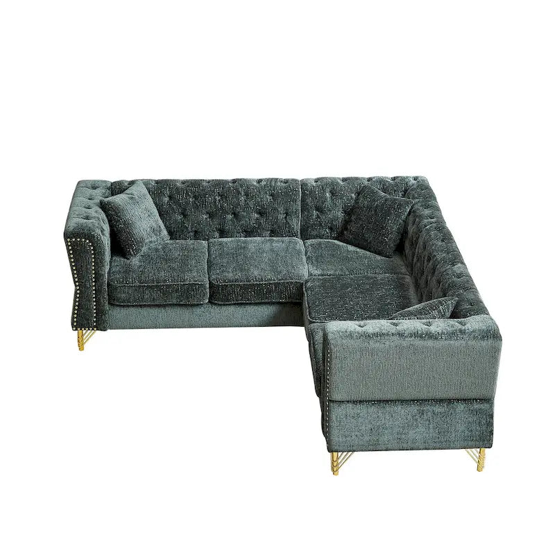 Grünes 81.5 Chenille L-förmiges 5-Sitzer Sofa