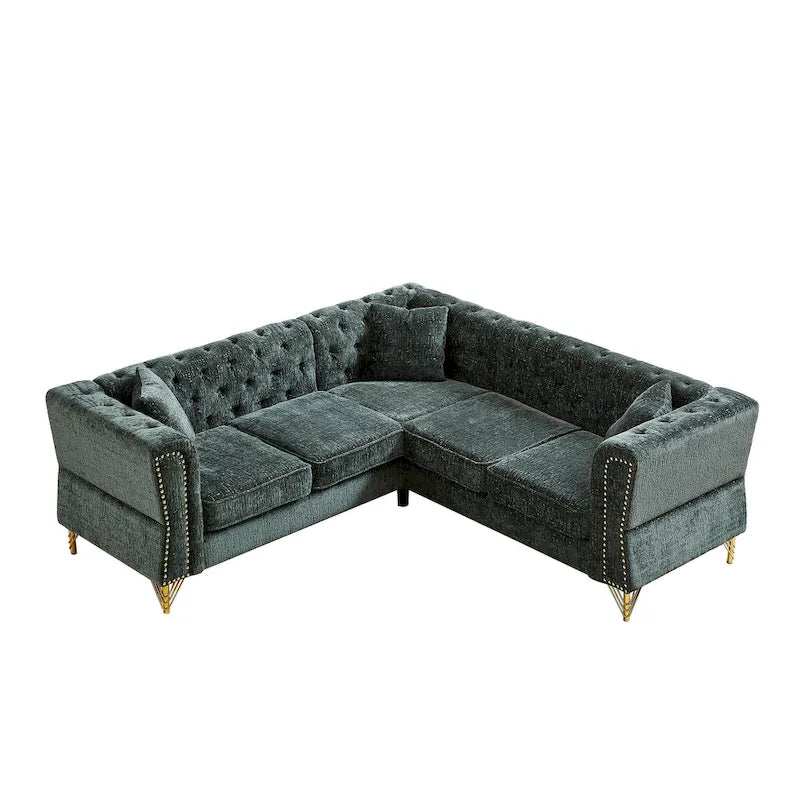 Grünes 81.5 Chenille L-förmiges 5-Sitzer Sofa