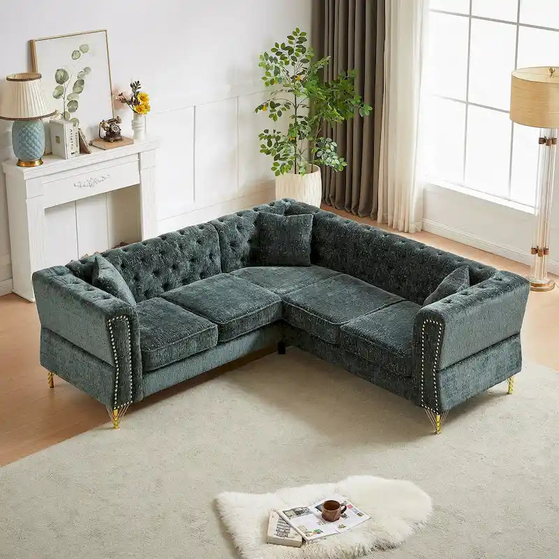 Grünes 81.5 Chenille L-förmiges 5-Sitzer Sofa