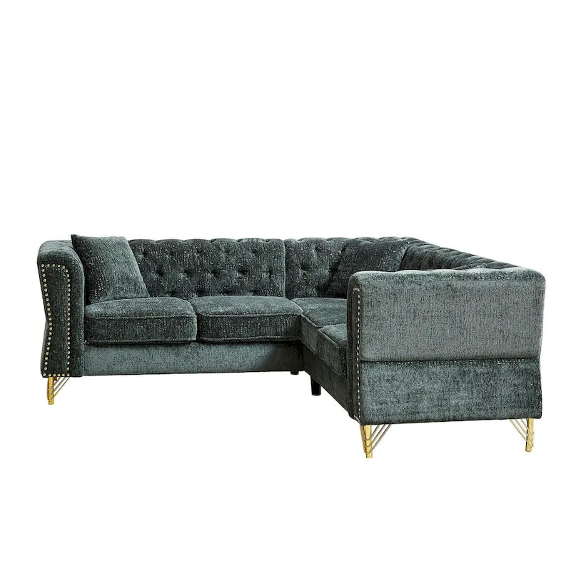 Grünes 81.5 Chenille L-förmiges 5-Sitzer Sofa