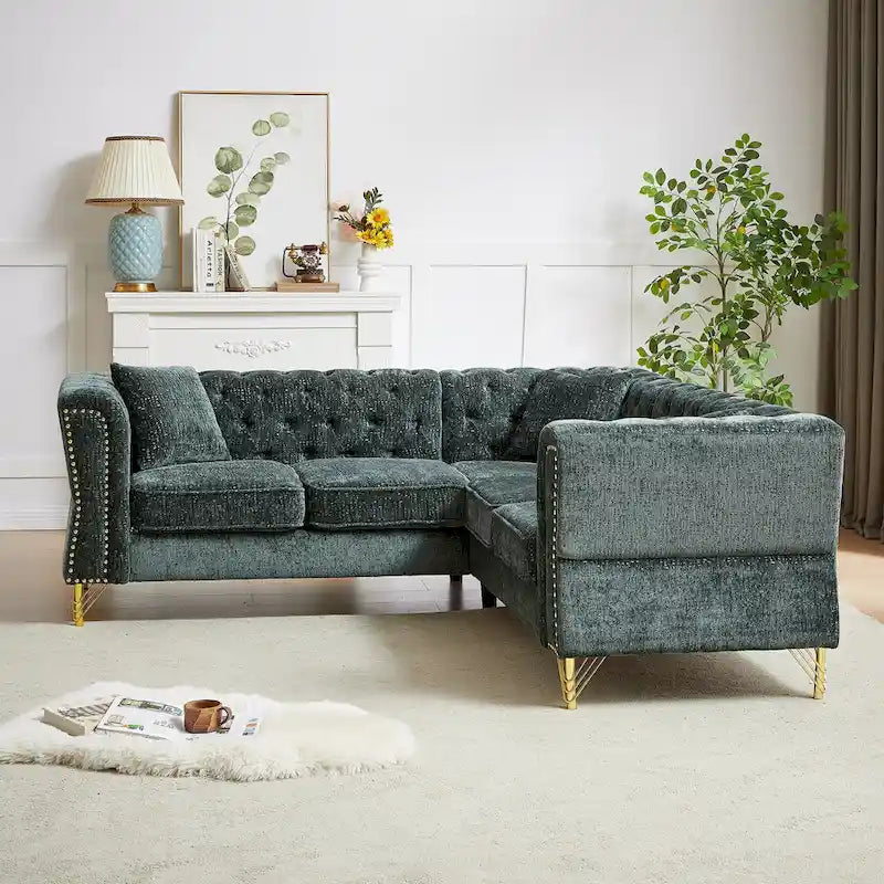Grünes 81.5 Chenille L-förmiges 5-Sitzer Sofa