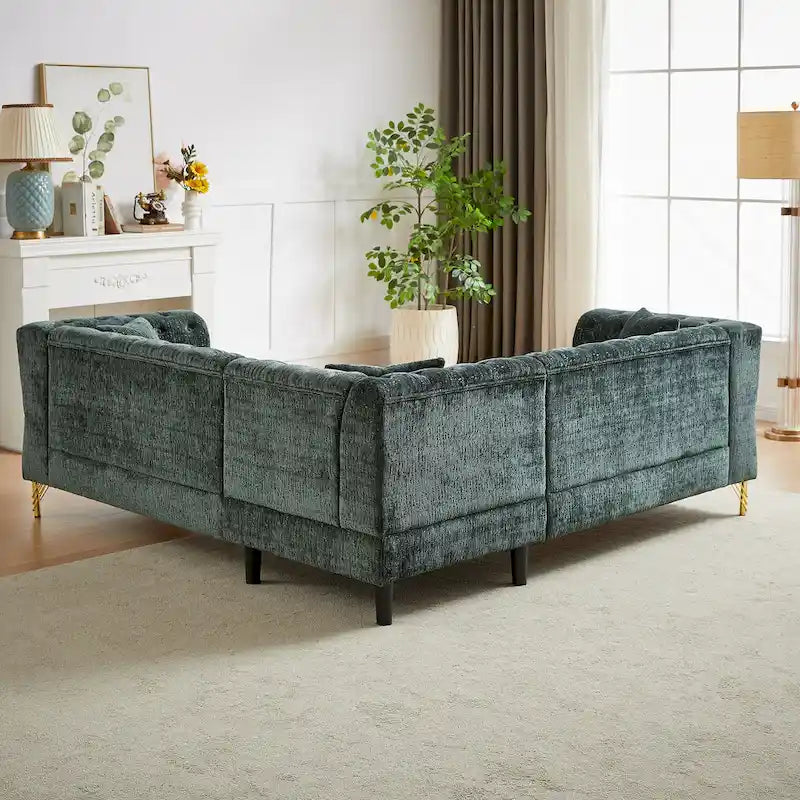 Grünes 81.5 Chenille L-förmiges 5-Sitzer Sofa