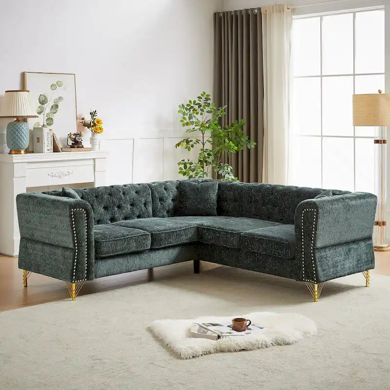 Grünes 81.5 Chenille L-förmiges 5-Sitzer Sofa