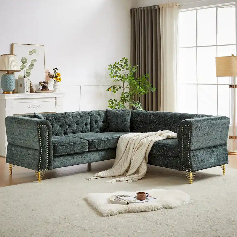 Grünes 81.5 Chenille L-förmiges 5-Sitzer Sofa
