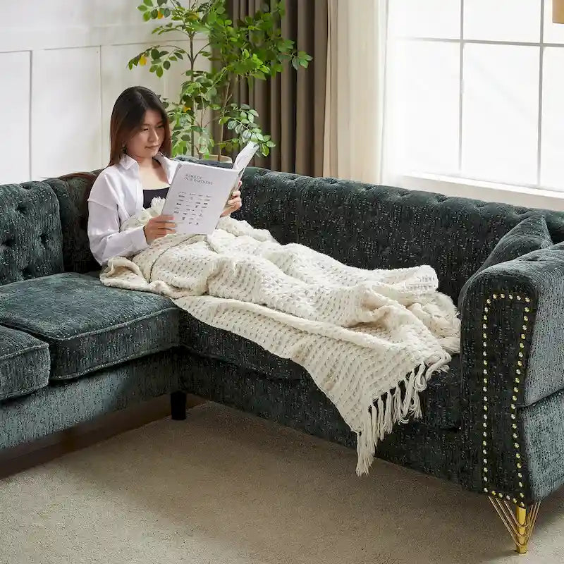 Grünes 81.5 Chenille L-förmiges 5-Sitzer Sofa