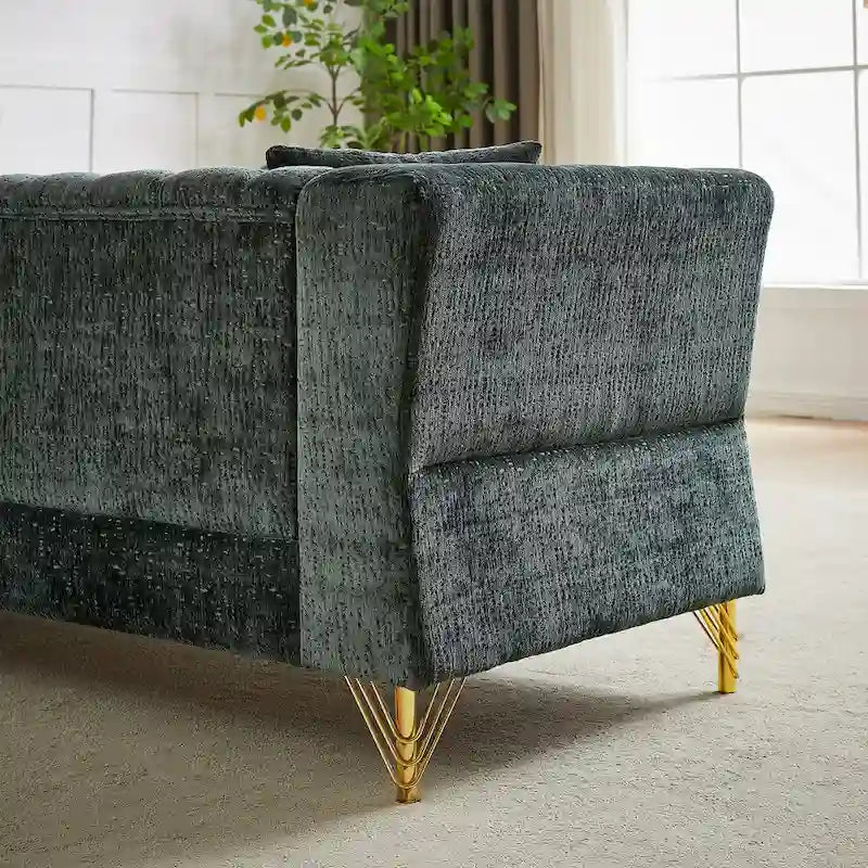 Grünes 81.5 Chenille L-förmiges 5-Sitzer Sofa