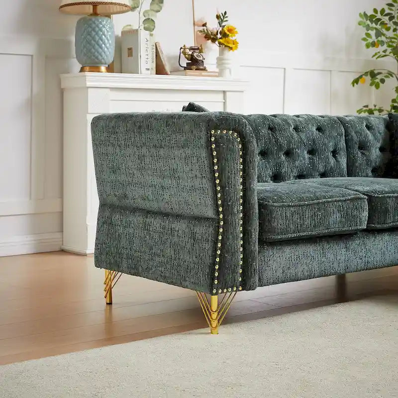Grünes 81.5 Chenille L-förmiges 5-Sitzer Sofa