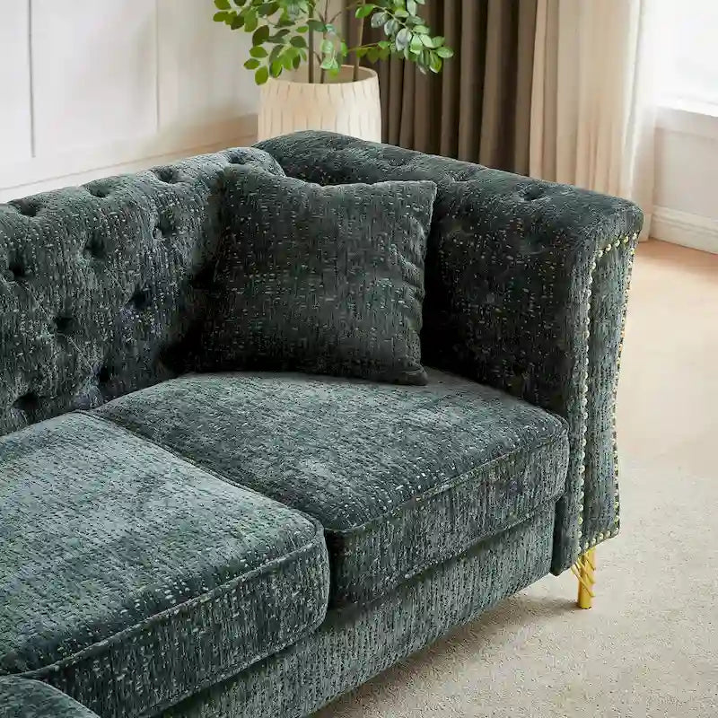 Grünes 81.5 Chenille L-förmiges 5-Sitzer Sofa