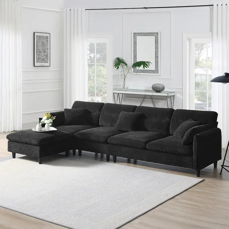 110 Ecksofa mit 5 Sitzen und abnehmbarem Ottoman, Bezug aus Cloud-Chenille und 5 Kissen