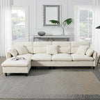 110 Ecksofa mit 5 Sitzen und abnehmbarem Ottoman, Bezug aus Cloud-Chenille und 5 Kissen