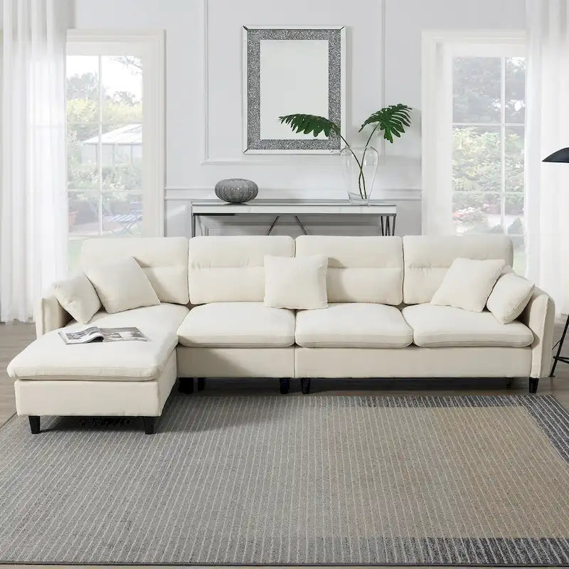 110 Ecksofa mit 5 Sitzen und abnehmbarem Ottoman, Bezug aus Cloud-Chenille und 5 Kissen