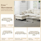 110 Ecksofa mit 5 Sitzen und abnehmbarem Ottoman, Bezug aus Cloud-Chenille und 5 Kissen