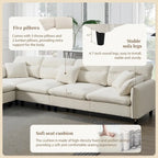 110 Ecksofa mit 5 Sitzen und abnehmbarem Ottoman, Bezug aus Cloud-Chenille und 5 Kissen