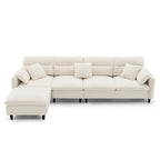 110 Ecksofa mit 5 Sitzen und abnehmbarem Ottoman, Bezug aus Cloud-Chenille und 5 Kissen