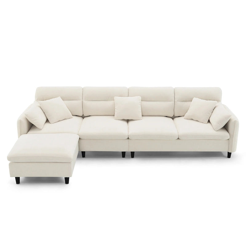 110 Ecksofa mit 5 Sitzen und abnehmbarem Ottoman, Bezug aus Cloud-Chenille und 5 Kissen