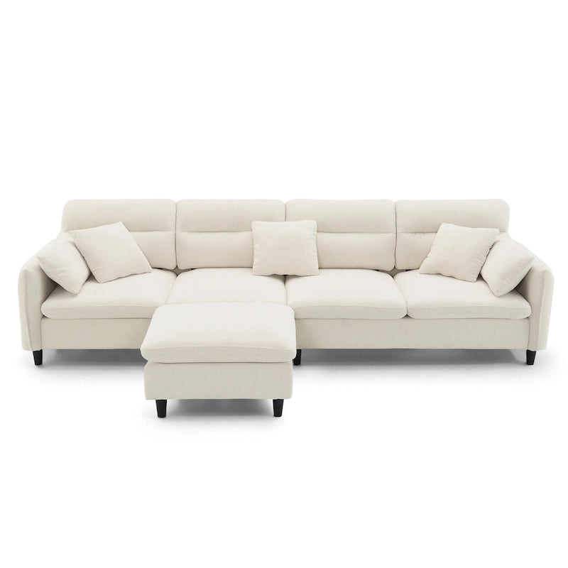 110 Ecksofa mit 5 Sitzen und abnehmbarem Ottoman, Bezug aus Cloud-Chenille und 5 Kissen