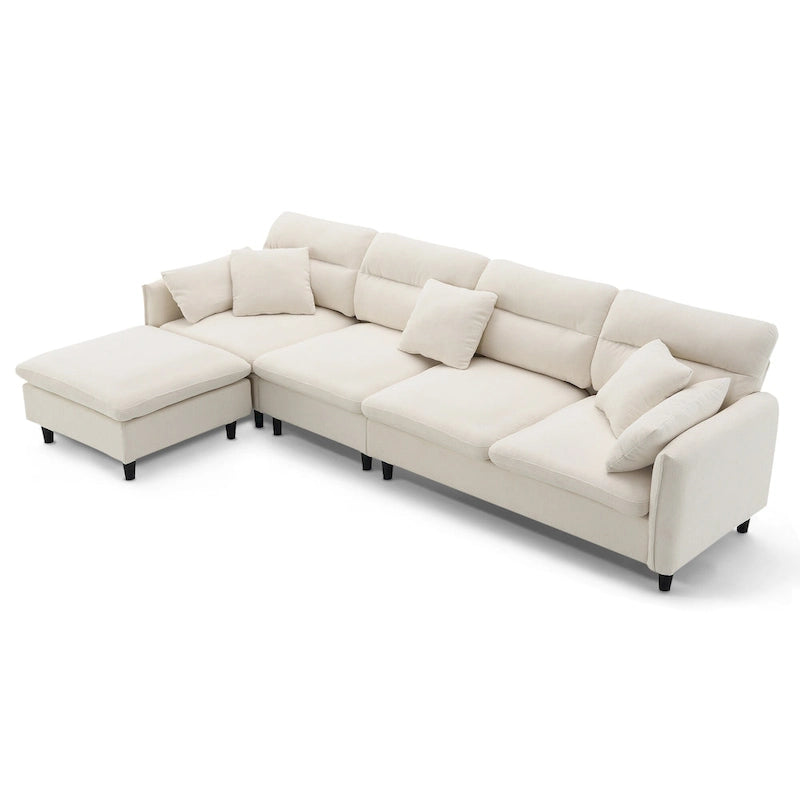 110 Ecksofa mit 5 Sitzen und abnehmbarem Ottoman, Bezug aus Cloud-Chenille und 5 Kissen