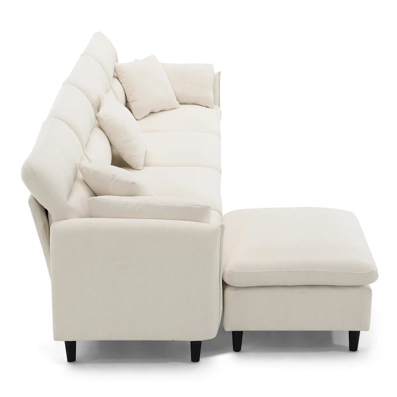 110 Ecksofa mit 5 Sitzen und abnehmbarem Ottoman, Bezug aus Cloud-Chenille und 5 Kissen