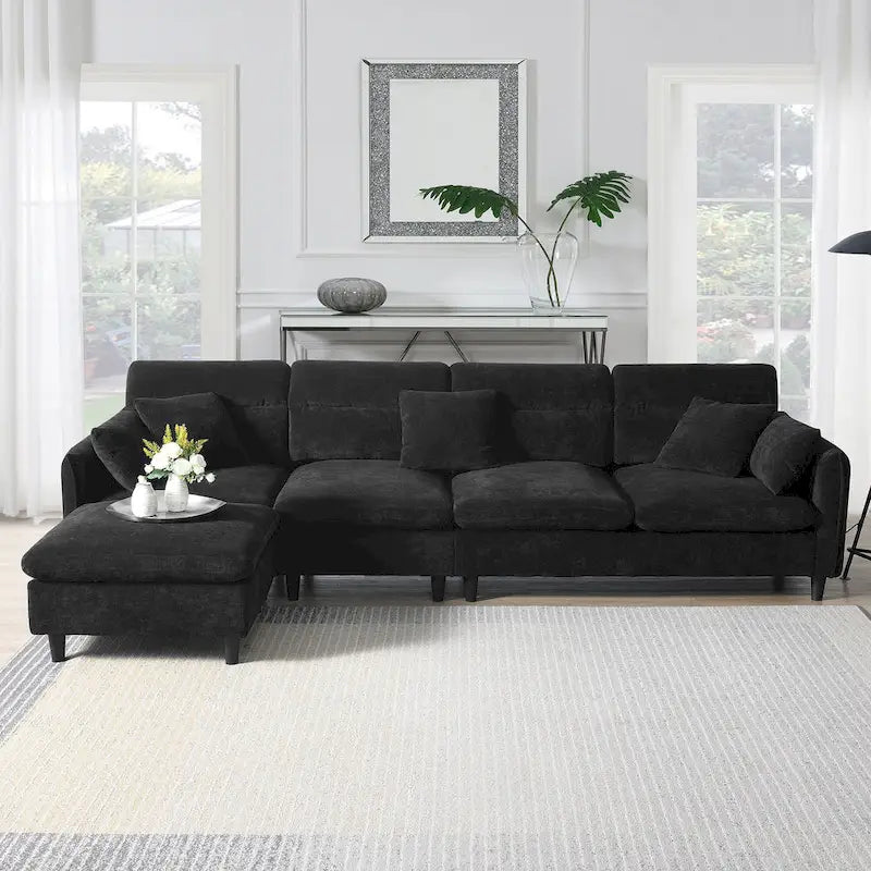 110 Ecksofa mit 5 Sitzen und abnehmbarem Ottoman, Bezug aus Cloud-Chenille und 5 Kissen