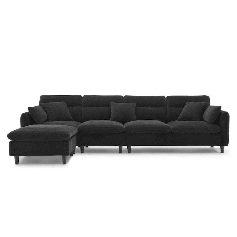 110 Ecksofa mit 5 Sitzen und abnehmbarem Ottoman, Bezug aus Cloud-Chenille und 5 Kissen