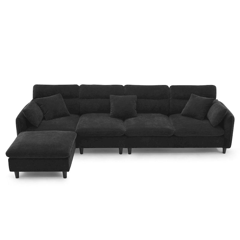 110 Ecksofa mit 5 Sitzen und abnehmbarem Ottoman, Bezug aus Cloud-Chenille und 5 Kissen