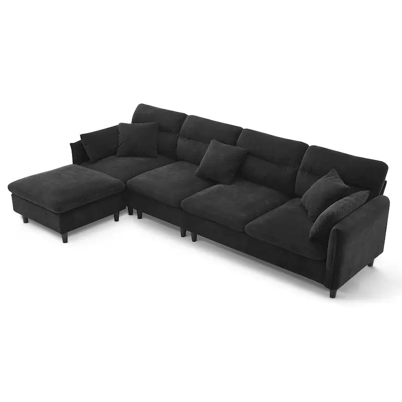 110 Ecksofa mit 5 Sitzen und abnehmbarem Ottoman, Bezug aus Cloud-Chenille und 5 Kissen