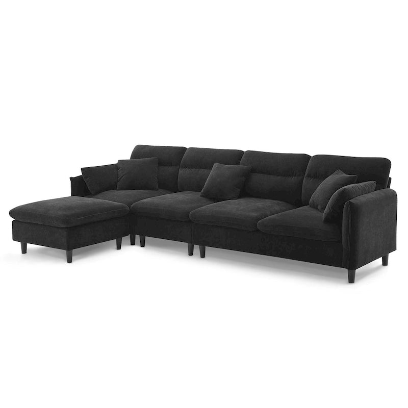 110 Ecksofa mit 5 Sitzen und abnehmbarem Ottoman, Bezug aus Cloud-Chenille und 5 Kissen