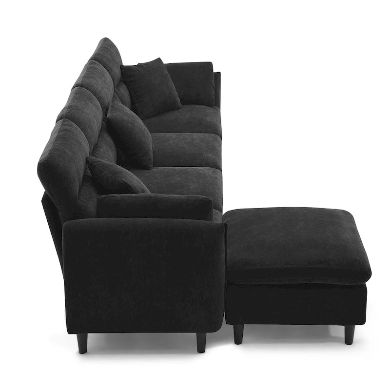 110 Ecksofa mit 5 Sitzen und abnehmbarem Ottoman, Bezug aus Cloud-Chenille und 5 Kissen